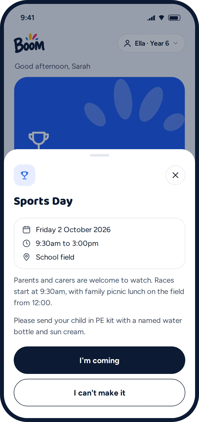 More information panel for Sports Day